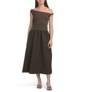 SUNDAY EDITION Olive Off The Shoulder Mixed Media Dress